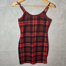 Shein Red Black Buffalo Plaid Spaghetti Strap Bodycon Mini Dress Women's M