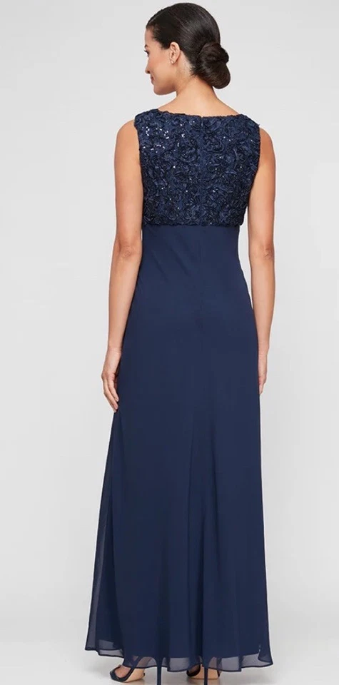 Alex Evenings Long Empire Waist Dress With Jacket New Two-Piece Gown Navy Size 8 - Image 4 of 4