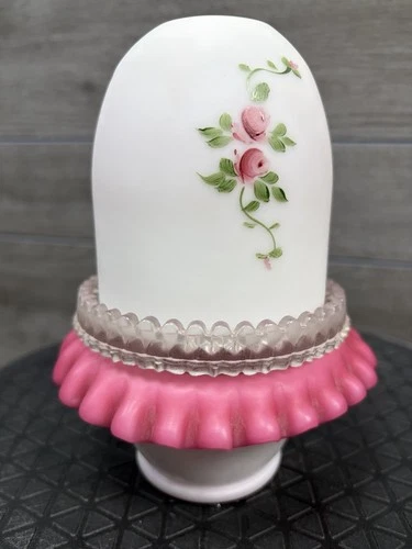 Fenton L.G. wright 3 pc fairy lamp rose milk glass ruffled base Vintage Pink
