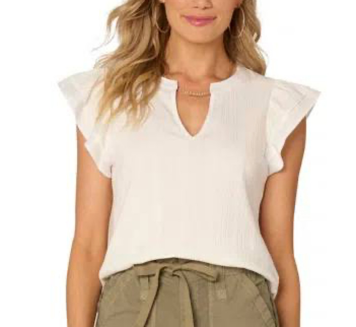 Democracy Petite Flutter‑Sleeve Split‑Neck Top – … - image 1