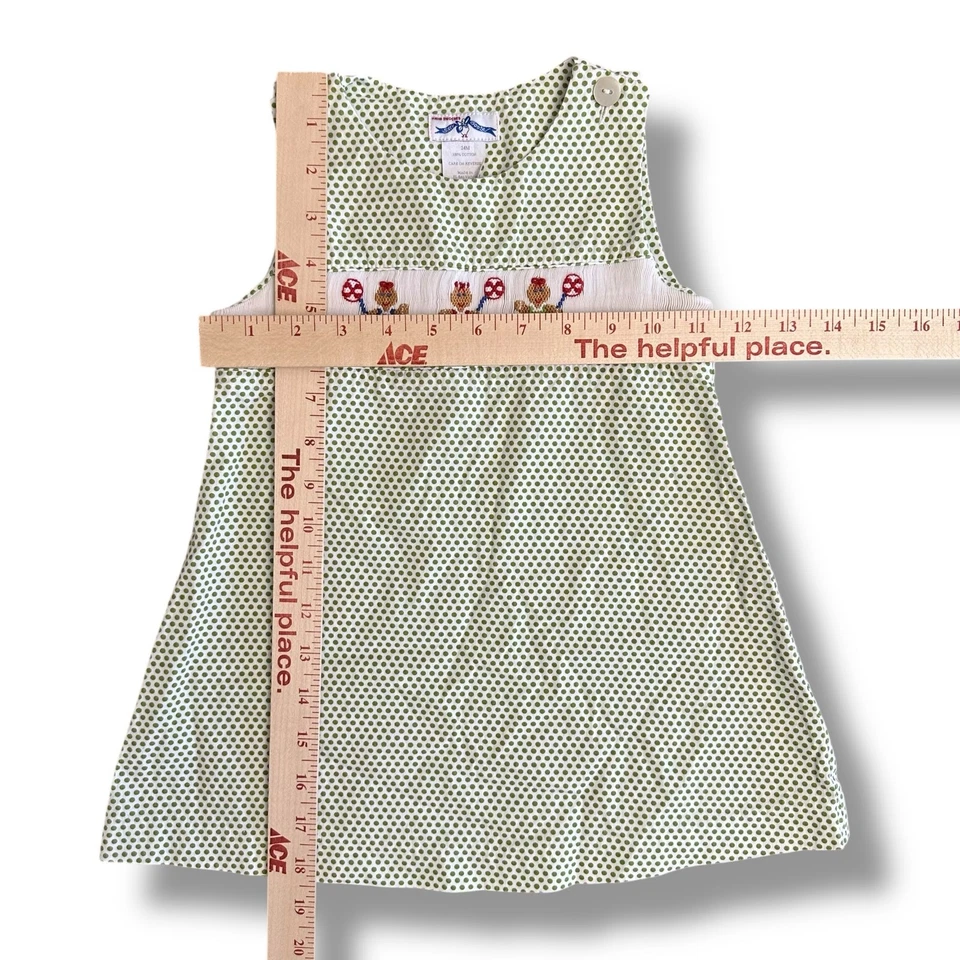 Silly Goose Hand Smocked Dress 24M Girls Green Polka Dot Gingerbread Embroidery - Image 3 of 4