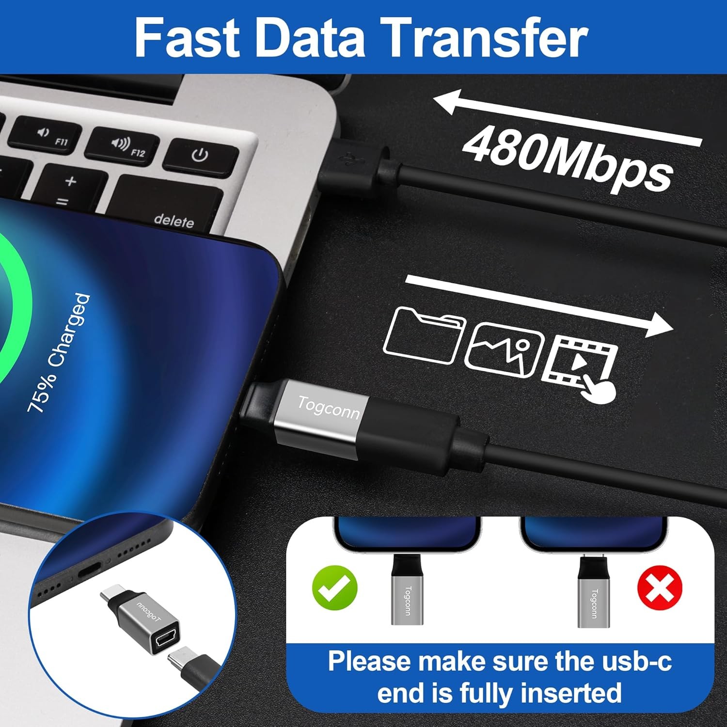 Mini USB to C Adapter 2 Pack, 2 C (Male) (Female) 