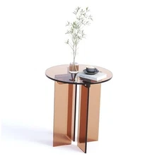 Acrylic Small Coffee Table, Round Accent End Table, 15.7x17.7in(DxH) Brown