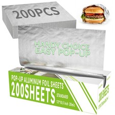 Aluminum Foil Sheets, 200 Count Pre Cut Tinfoil, 12" x 10.5" Inch Pre Cut Foi...