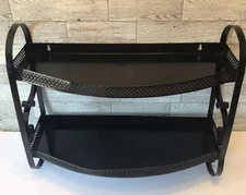 Vintage MCM 2 Tier Metal Wall Shelf with Towel Bar Scrolls Bathroom