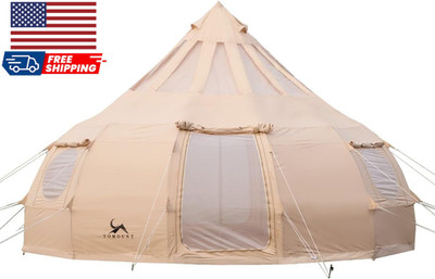 Canvas Tent with Rainfly with Stove Jack Bell Tent Yurt Glamping Tent with TPU