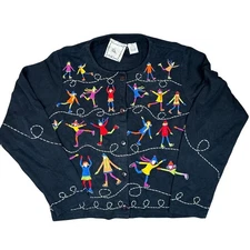 Michael Simon Women's Christmas Cardigan Y2K Sz-S Black Embroidered Button-up