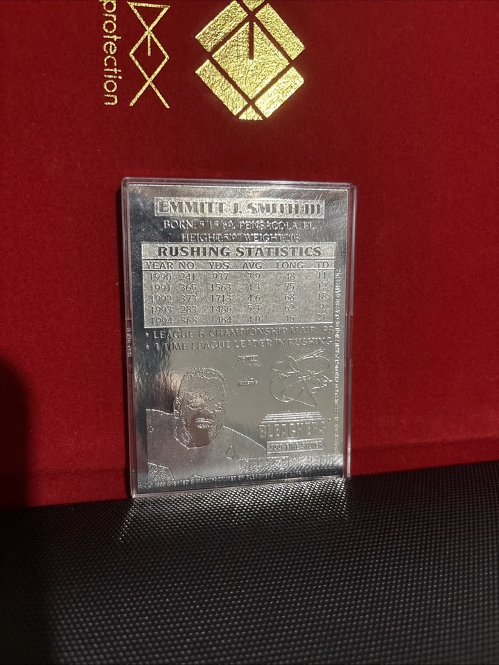 📈1995 Bleachers .999 Fine Silver EMMITT SMITH card | Full COA | Never touched - Image 2 of 3