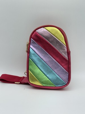 KAYLA+ AVA WOMEN'S PINK/MULTICOLORED LEATHER CORSSBODY/SHOULDER BAG