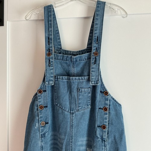 Denim Utility Distressed Overalls Women Size Medium Cottagecore Casual Buttons - Picture 4 of 8
