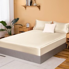 Satin Fitted Queen, Single Silky Fitted Only Soft Deep Pocket Bottom Bed Shee...