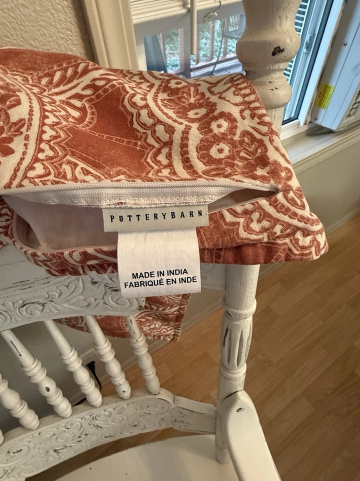 Pottery Barn Euro shams (3) Rust & Cream Euro Shams 24x24 Retired Fall Decor - Image 2 of 3