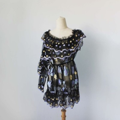 Alice McCall schwarz Blumen bestickt Mesh One Shoulder Minikleid US6