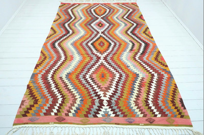 Turkish Vintage Wool Rug Handmade Floor Carpet Large Boho Kelim Teppich 76''x122''