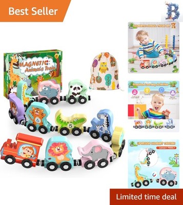 Preschool Learning with 11 Magnetic Wooden Animals Train Set - Eco-Friendly Play