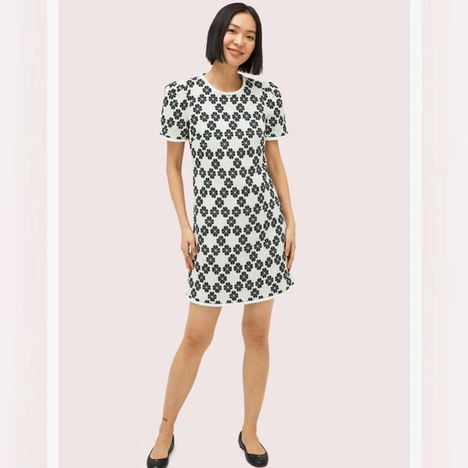 Mini abito Kate Spade tweed floreale margherita manica corta nero bianco tg 4 $448