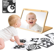 Tummy Time Baby Floor Mirror with High Contrast Black and White Cards