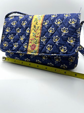 Vera Bradley Blue Yellow Floral Quilted Shoulder Bag Magnetic Snap Strap Pockets