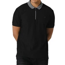 883 Police Fairfield Black Polo Shirt - 100% Cotton Jacquard Quarter Zip Men Top