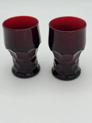 Vintage Anchor Hocking Ruby Red Glass Georgian Honeycomb 5” Tumblers Set Of 2