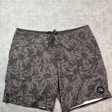 Quiksilver Board Shorts Mens 38 Gray Tropical Floral Swim Trunks Pocket Surf