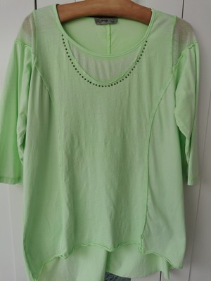  TREDY Shirt Damen Gr.3 44 46 limette 3/4 Ärmel Netzeinsätze Nieten NEU 