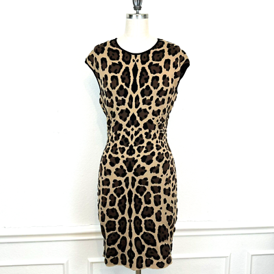 RVN Dress Womens Large Leopard Jacquard Knit Sheath Made In USA Stretchy |  eBay