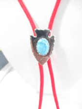 #5 BOLO TIE ARROWHEAD WITH BLUE SIMULATE GEMSTONE VINTAGE NOS