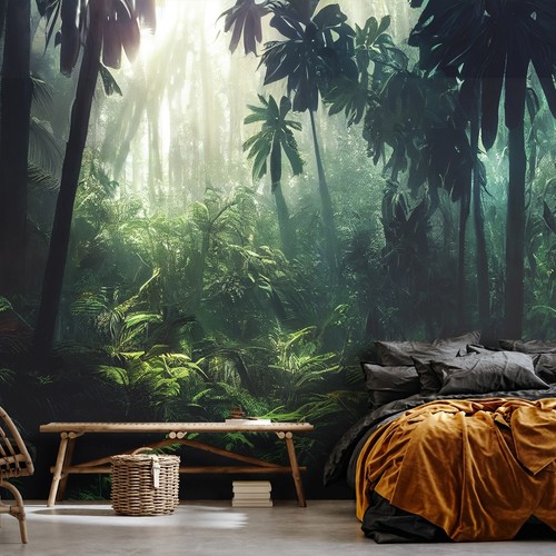 Jungle bedroom wallpaper large wall mural 312x219cm green palms rainforest - Picture 2 of 9