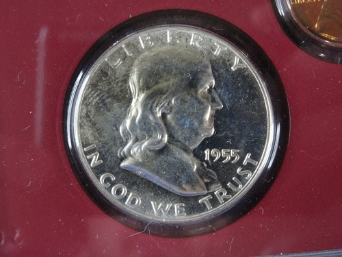 1955 US Mint Proof Set 5 Coins 90% Silver Plastic Holder - Picture 3 of 4