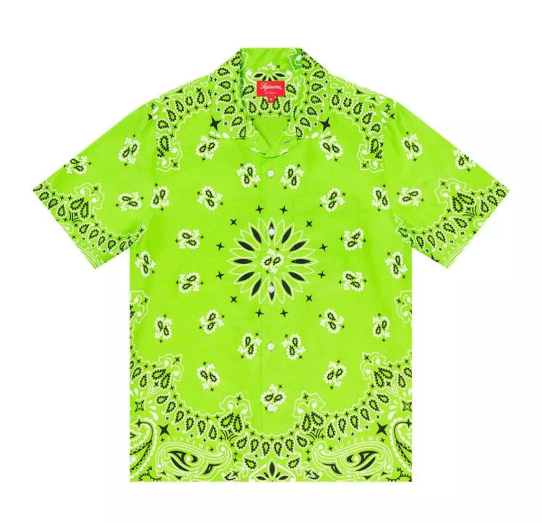 Neuf ! Chemise Supreme S/S 21 Bandana en soie S/S (vert vif) Large