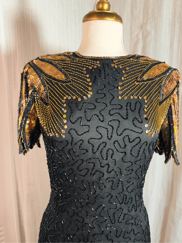 Stenay | Women’s | Dresses | Size 6 | Vintage Gold and Black Evening Sequined Mi - Image 2 of 4