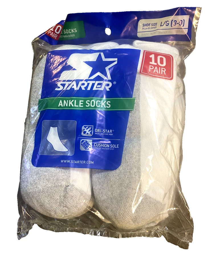 Starter Boys Shoe Size 3-9 Large Ankle Socks 10 Pair White New - Image 4 of 4