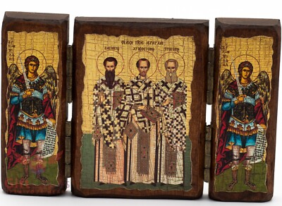 Icon Triptych Saints Gregory Nazianzus Basil of Caesarea John Chrysostom 5.5''x4''