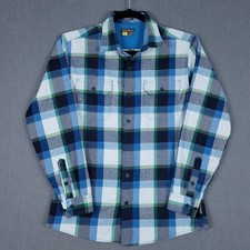 Eddie Bauer Flannel Shirt Mens Medium Blue Plaid Travex Classic Fit Long Sleeve