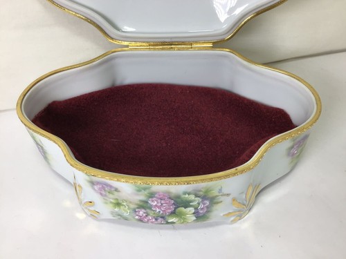 TT87 Limoges- France Hand-Painted Floral 22k Real Gold Decoration Jewelry Box - Picture 7 of 9
