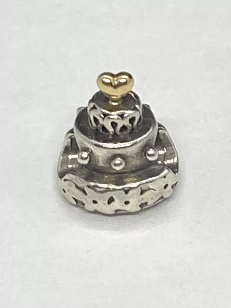 Vintage Pandora Sterling Silver 14 K Gold Two Tone Wedding Cake Charm 4.77g