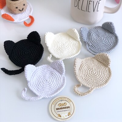 1 pc Cat Coaster-Crochet Cat Coaster- Mug Rug- Kitten Housewarming Gift