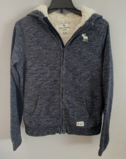 Abercrombie Kids Youth Girls Sherpa Lined Hooded Jacket Sweatshirt Gray 15/16