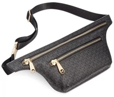 Michael Kors Signature Double Zip Adjustable Belt Bag Fanny Pack Black