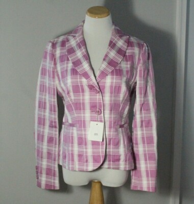 Moschino Italy Pink & White Plaid Cotton Blazer Jacket US Sz 8 NEW