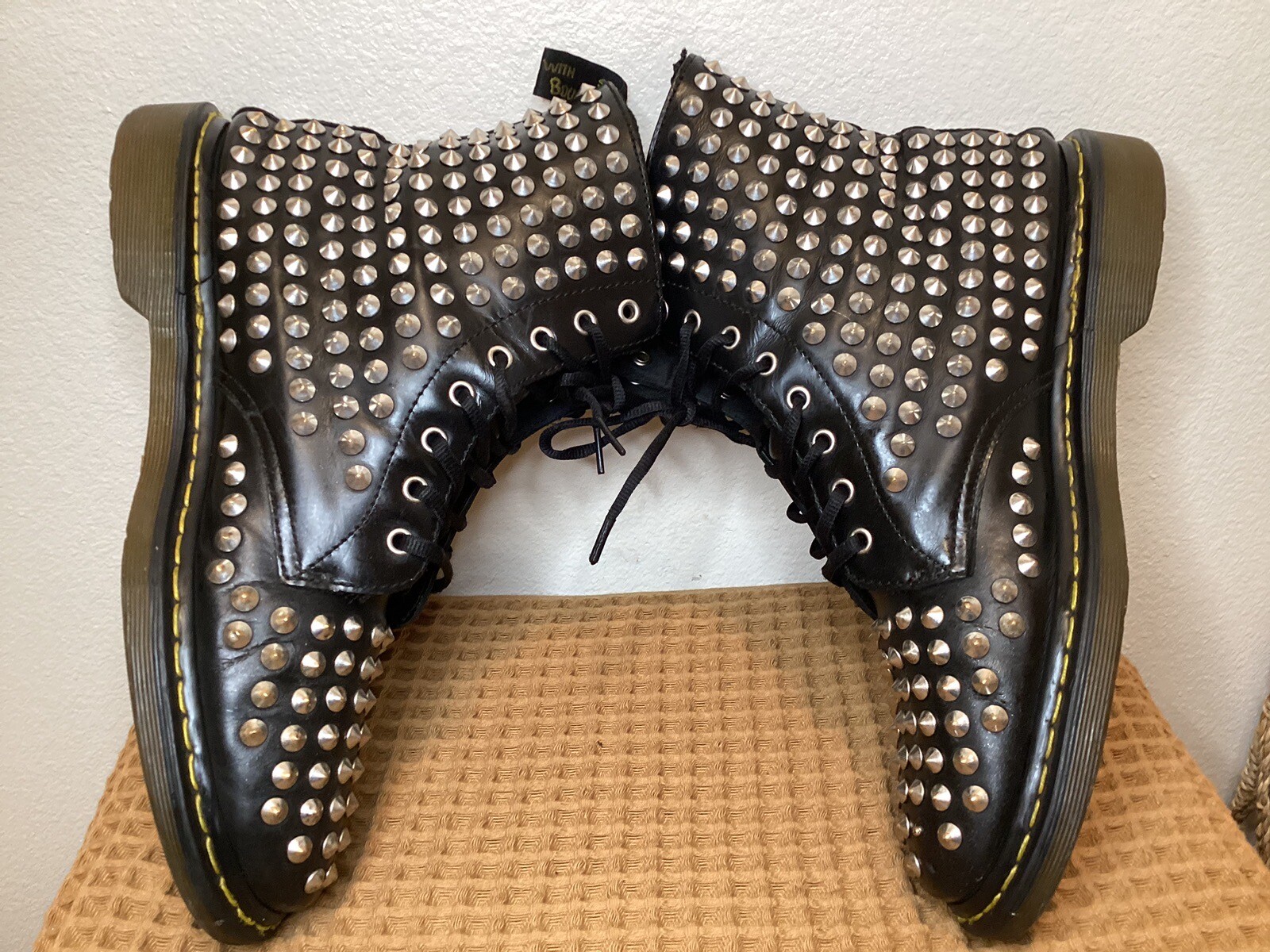 RARE Dr. Martens Spike Men’s Sz 13 Black Silver Combat Boots Beads Studded Punk image 10
