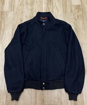 Vintage Woolrich Jacket Men's M Black Buffalo Lined Full Zip Mock - Main Image