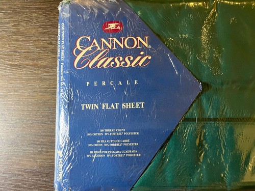 Vintage Cannon Classic Percale Twin Flat Sheet, 180 TC, Solid Green NIP - Picture 2 of 3