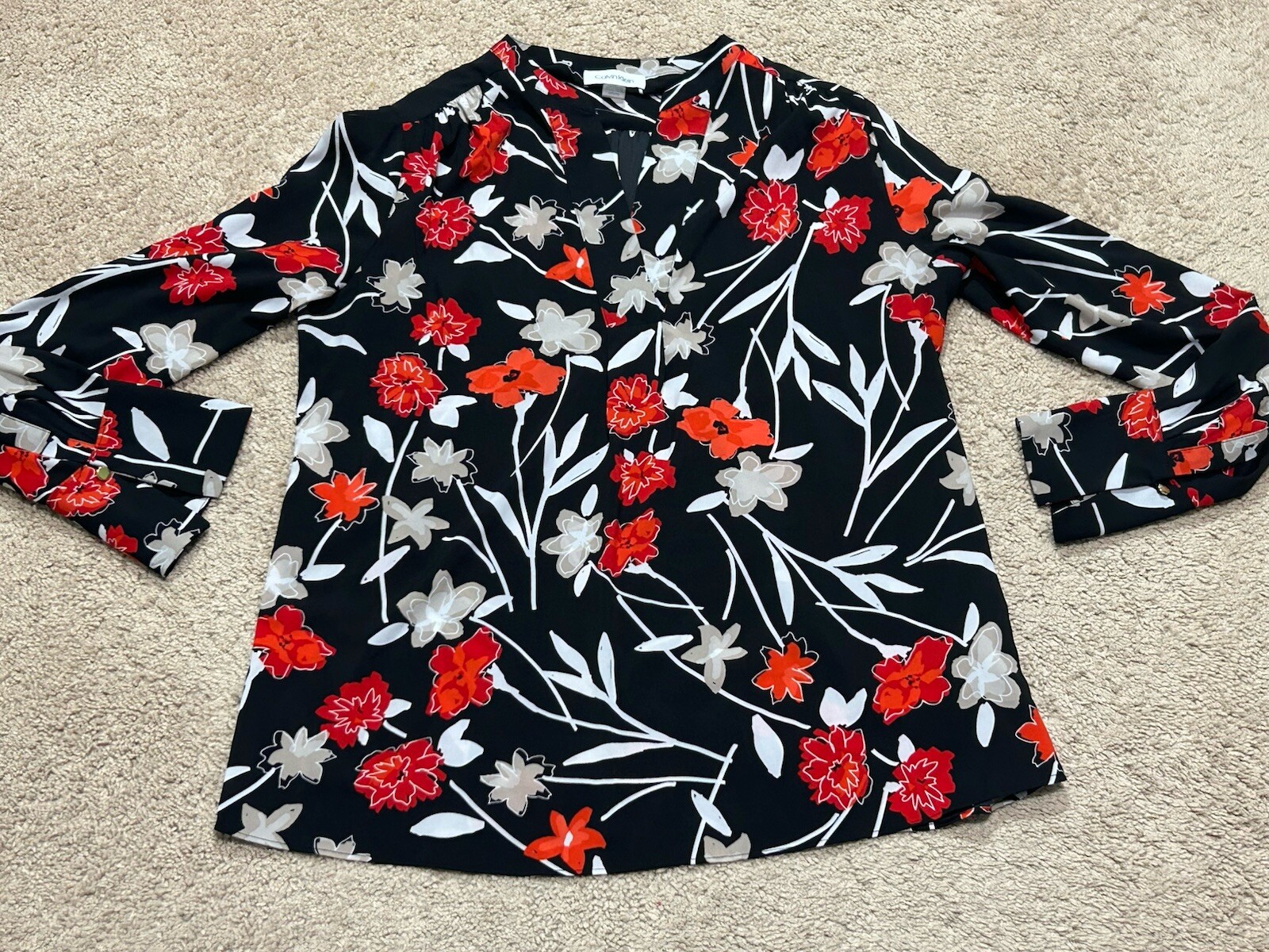 Calvin Klein Womens Shirt Size Medium Multicolor Floral  Classic Dressy Flowy