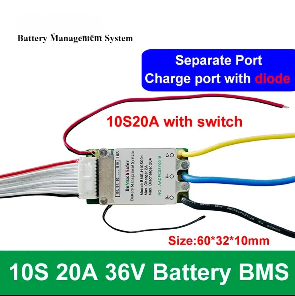 BMS 10S 20A 3.7V 36V 42V LI-ION  Modulo protezion Bilanciamento Ntc INTERRUTTORE