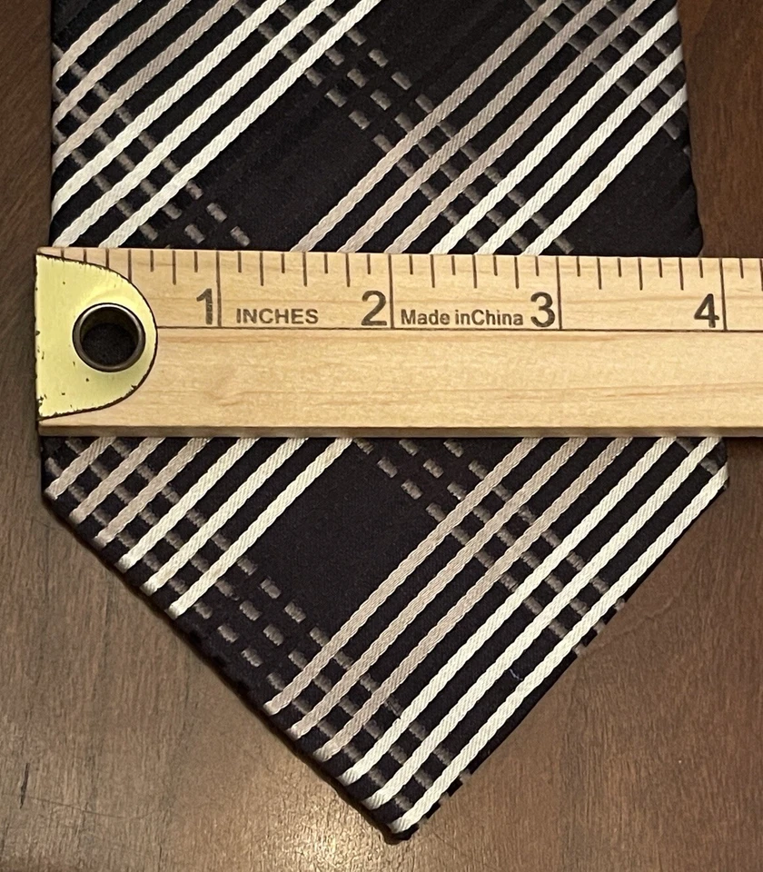 Corbata Adolfo hecha a mano negra azul 100 % seda para hombre hecha en China Foto 4 de 4