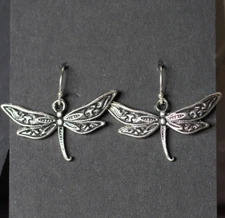 Dragonfly Charm Earrings 925 Sterling Silver Hooks Pewter Charms Bug Lover Gift