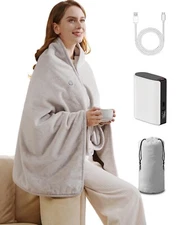portable battery operated heated outdoor/indoor blanket with power bank
