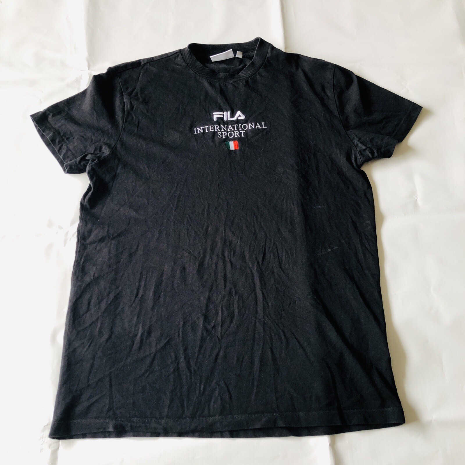 T shirt da uomo nera Fila taglia small cotone 36" pollici petto maglietta sportiva internazionale